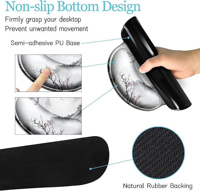 LIMKRIAN Japanese Ergonomic Mouse Pad Set, Large Desk Matt for Desktop | Mousepad Gel Wrist Rest, Memory Foam Keyboard Wrist Support, Gaming Computer Mat, Coaster, Anime Office Desk Accessories