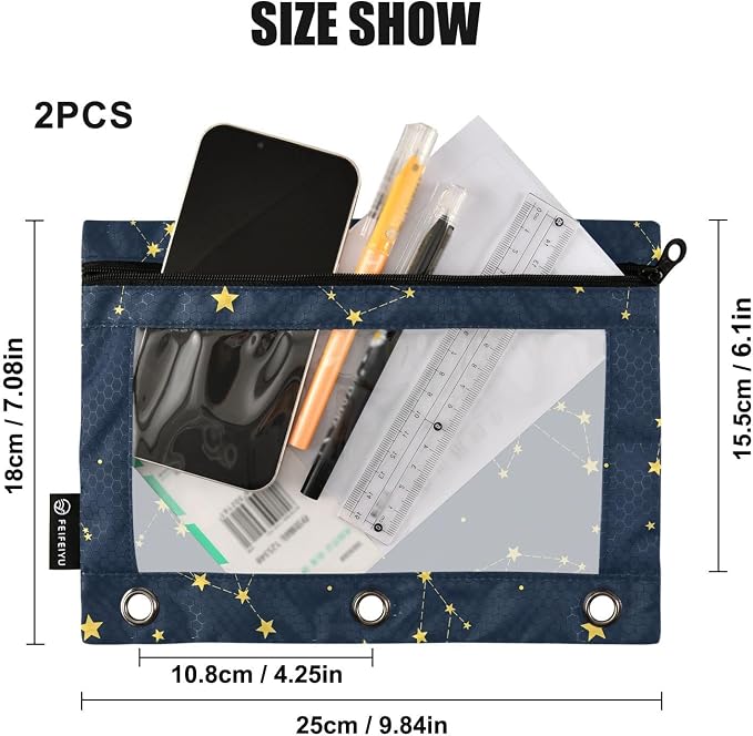 Gredecor Binder Pencil Pouch 3 Ring Sky Map of Northern Hemisphere Zipper Pencil Pouches Case 2 Pack Clear Binder Organizer for School Office