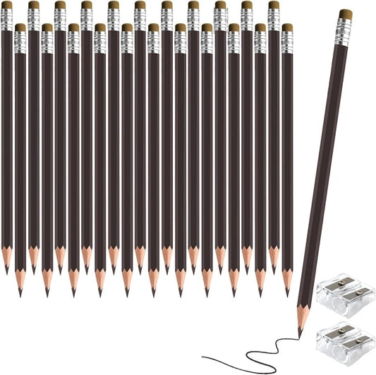 24PCS Brown Colored Pencils with Eraser Pre Sharpened Pencil 2 HB - Ideal for Checking, Grading, Tests & Office/School Supplies (Brown)