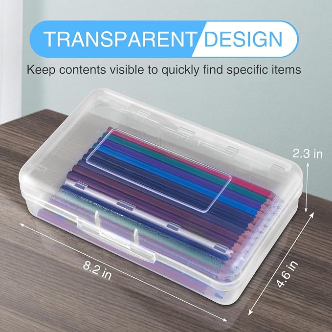 Sooez 1 Pack Pencil Case, Clear Pencil Box with Stickers, Large Plastic Crayon Box with Snap-tight Lid, Stackable Storage Art Craft Marker Organizer for Kids Boys Back to School, Orange
