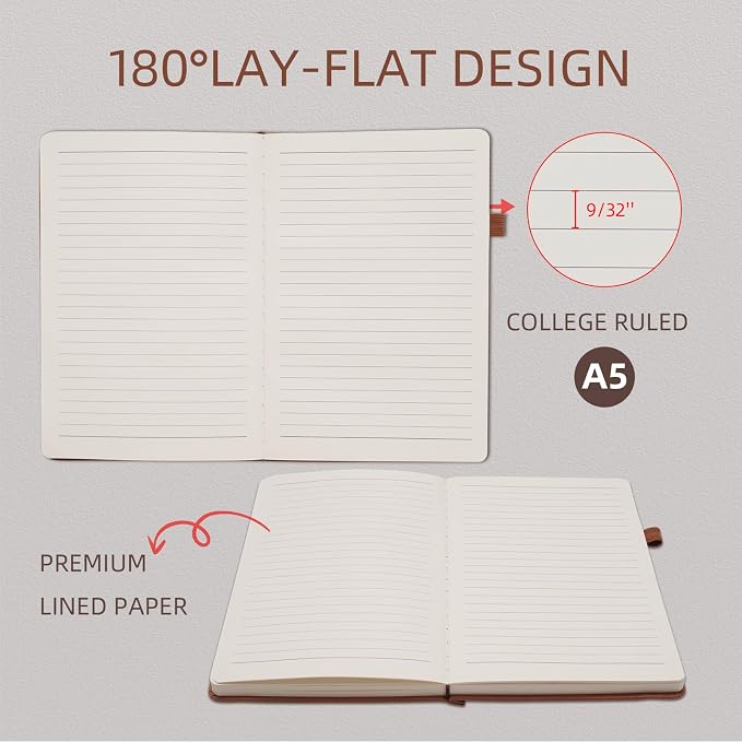 OnMove Lined Notebook with Gift Box for Women Men 320 Pages A5 Hardcover Leather with Pen Holder College Ruled Journals for Work Note Taking Travel School Sky Blue