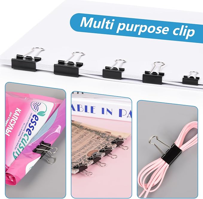 500PCS Paper Clips and Binder Clips Assorted Sizes,3 Sizes in One Pack, Large, Medium, Small,Silver PaperClips & Black Binder Clips for Home, School, Office Supplies