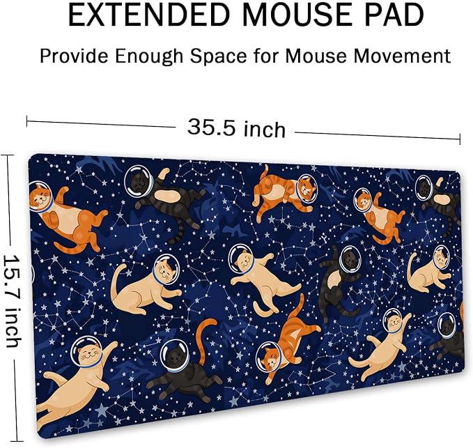 SSOIU Cute Cats & Constellations Desk Mat - Extra Large, XXL Gaming Mouse Pad, 35.5" x 15.7"