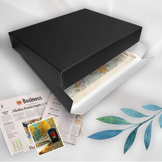 Golden State Art, Drop Front Archival Storage Box, 13.75"x19.75"x3"-Black | Acid-Free 13x19 Museum Photo Storage Box with Metal Edge, Preserve Documents, Prints, Poster, Photographs, Arts And Crafts