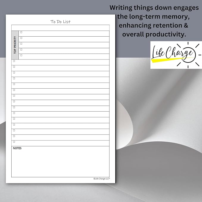 Life Charge To Do List Notepads for Work, Daily Checklist Planner Pads with Priority & Notes, 2 Pack, 100 Pages Total, 8.5 x 5.5 Half Letter, Portrait