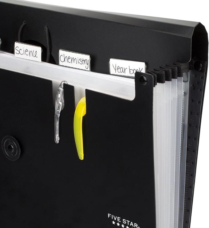 Five Star Expanding File Organizer, 6-Pocket Accordian File Organizer, Bungee Closure, Holds 8-1/2" x 11" Paper, Black (72391) (Pack of 6)
