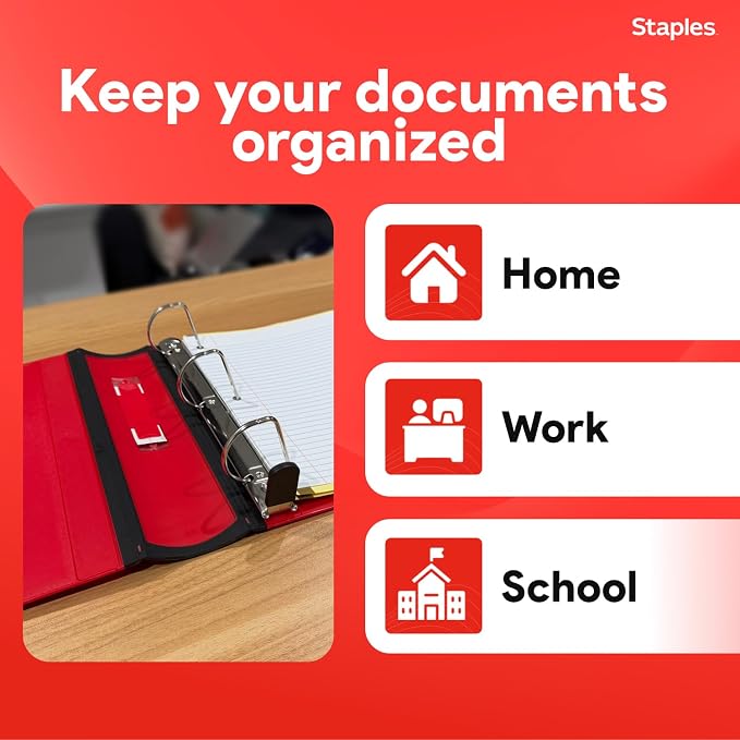 Staples Heavy-Duty 2-Inch D-Ring Binder, Red – 3-Ring Binder with Pockets, Holds Up to 540 Sheets for School & Office
