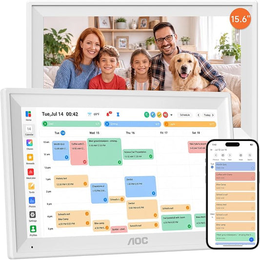 AOC Digital Calendar Wall Touch Screen, 15.6" Smart Electronic Wall Planner | No Subscription Family Dashboard, Sync Google iCloud Outlook, Chore Chart, Great for Family Schedules, Meal Planner, Rewards