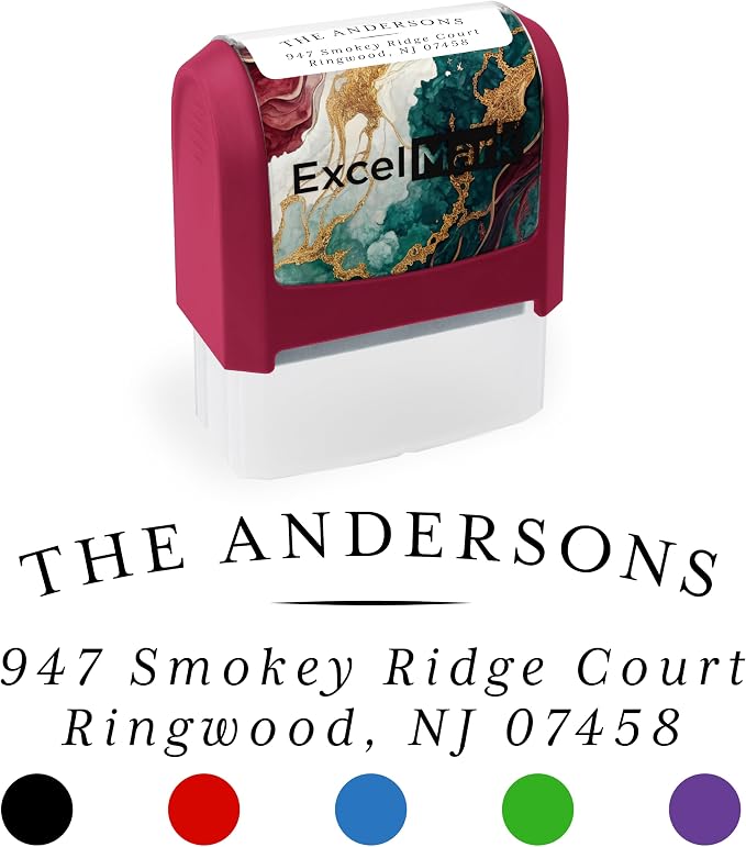 ExcelMark Custom Return Address Stamp (Maroon, Regency Arch) | Custom Return Address Stamp with Elegant Designs, Vibrant Colors & Patterns – Perfect for Mail, Invitations & Gifts