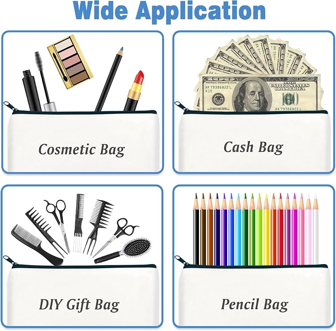 ZeeDix Canvas Zipper Pouch Bulk – 8.3 x 5 Inches Cotton Canvas Pouches with Zipper, Canvas Pencil Pouch, Makeup Bags Bulk for Travel Cosmetic Toiletry, Multipurpose Zipper Pouch for DIY Craft Storage
