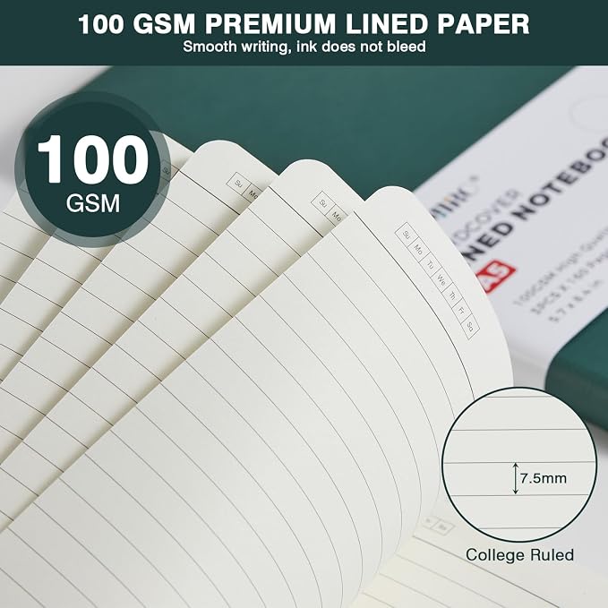 Hardcover Journal Notebook, A5 (5.7"x8.4"), 3 Pack 160 Pages Lined Journaling Notebooks with Pen, for Women, Men, Work, Writing, Travel, 100GSM Ruled Paper, School Office Supplies, Black, Red, Green