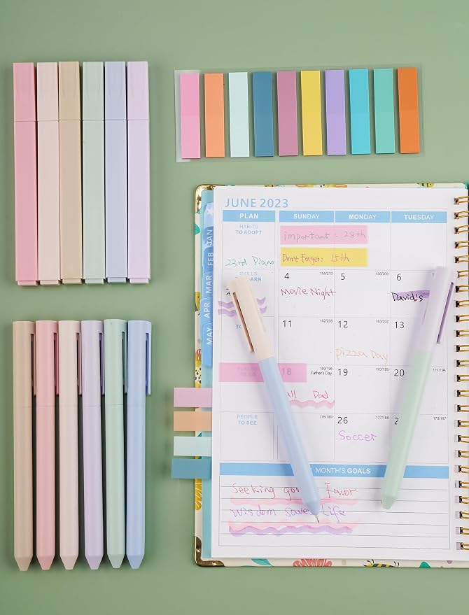 NiArt Bible Highlighters No Bleed 14Pc Gel Pens & Sticky Notes Study Set | 14-Piece Morandi Set With 6 Highlighters, 8 Gel Pens, 200 Sticky Notes And Transparent Storage Box For Bible Journaling