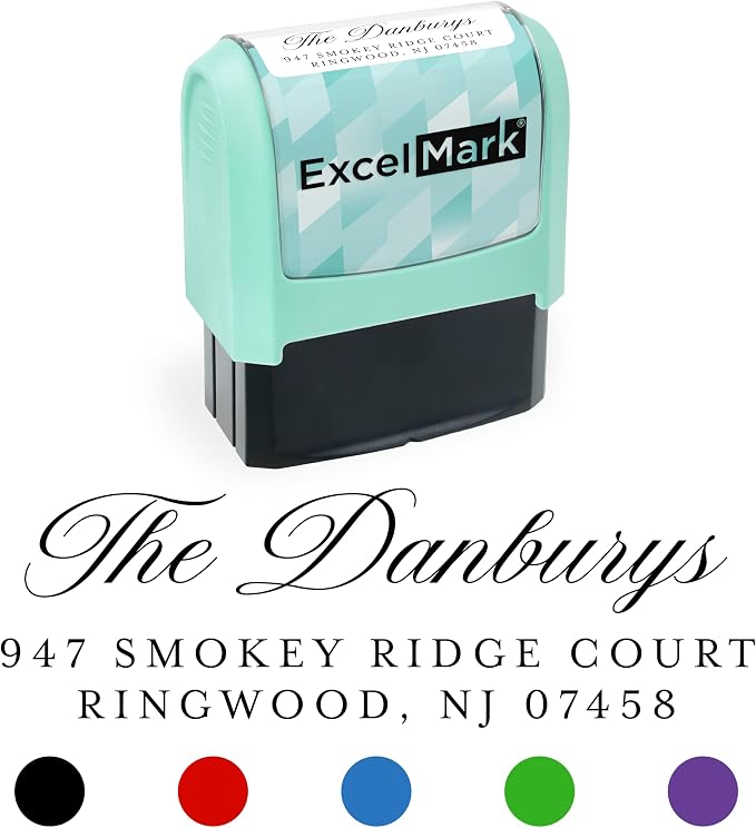 ExcelMark Address Stamp - Custom Return Address Stamp with Elegant Designs, Vibrant Colors & Patterns – Perfect for Mail, Invitations & Gifts (Seafoam, Heritage Classic)