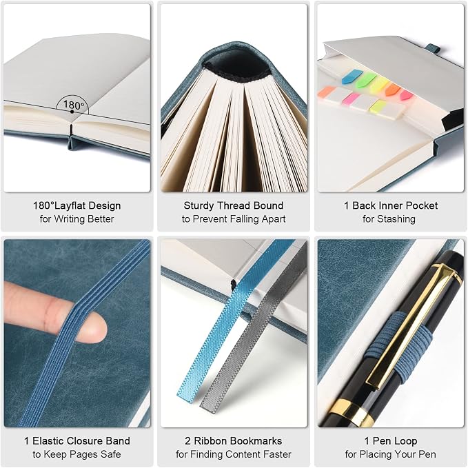 College Ruled Notebook A5, 312 Numbered Pages Diary, Lined Leather Journal | Extra-Thick with 2X Writing Space, 100gsm No Bleed Paper, Hardcover, Lay-Flat, for Work, School, Meeting Notes & Journaling