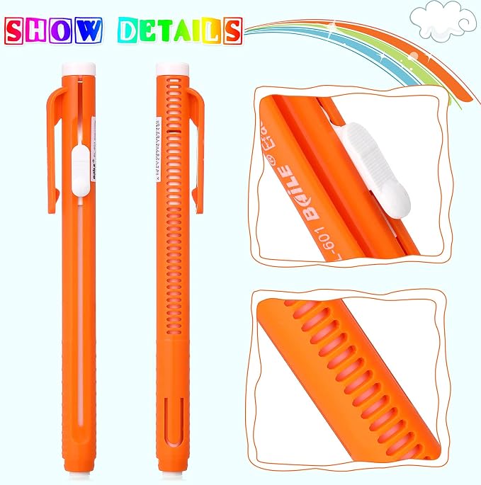 Pangda 10 Pieces Retractable Mechanical Eraser Pen, Pen-Style Erasers Pencil Click Big for Drawing, Art, Drafting, Sketching Adults, Kids Office, School Supplies (Multicolor)