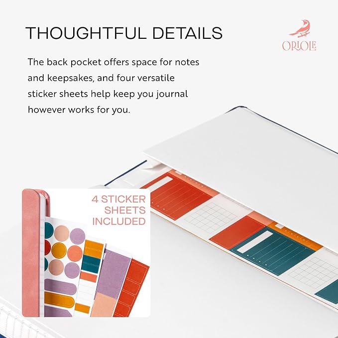 Oriole Vegan Leather Ruled Notebook - Pink | 176 Pages of Thick Lined Paper | Soft Touch Hardcover Journal (5 x 8 in) with Gold Foil Bird Design & Luxury Gift Box