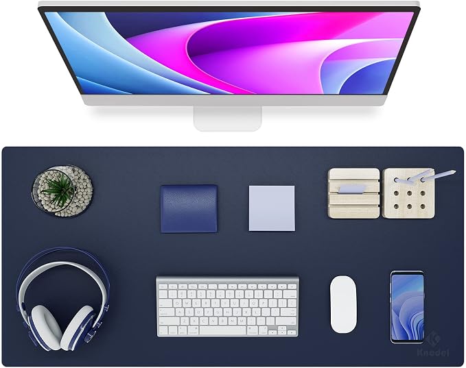 K KNODEL Large Desk Protector Mat, Leather Desk Pad (35.4"x17", Dark Blue) | Non-Slip Desk Mat, Desk Pads and Blotters, Desktop Mat, Desk Protector and Cover, Office Computer, Laptop and Keyboard Mat