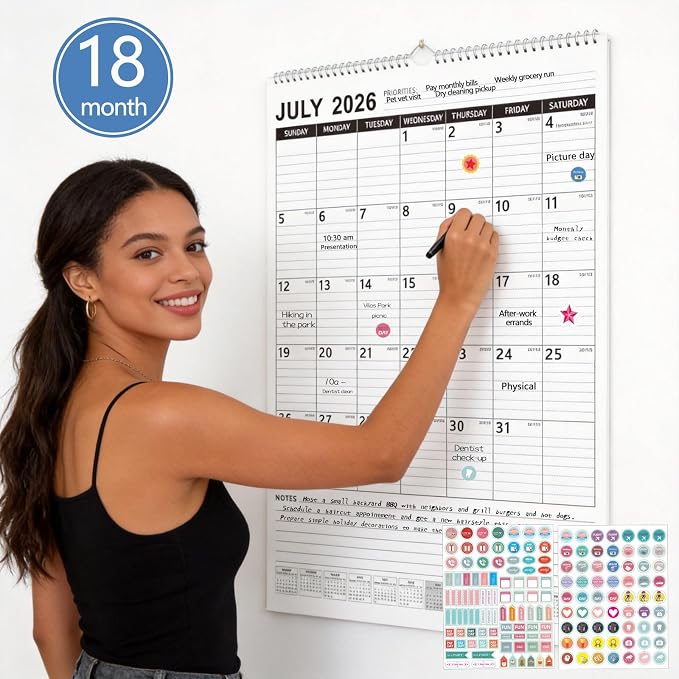Large Wall Calendar 2026-2027, 18 Month Vertical Wall Calendar Jul 2026 – Dec 2027, 15" x 22" with Thick Paper & Large Blocks for Home Office Minimalist