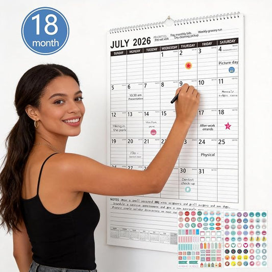 Large Wall Calendar 2026-2027, 18 Month Vertical Wall Calendar Jul 2026 – Dec 2027, 15" x 22" with Thick Paper & Large Blocks for Home Office Minimalist