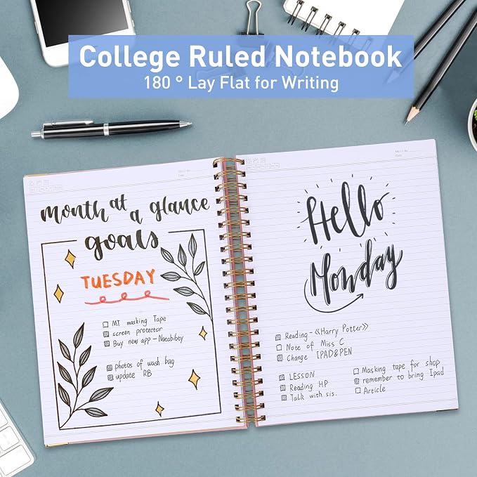 Spiral Notebook, College Ruled Notebook Journal, 8.5” x 11”, 300 Pages Leather Writing Journal for Women Men, A4 Hardcover Notebook for Work School, 24pcs Index Tabs, Teal