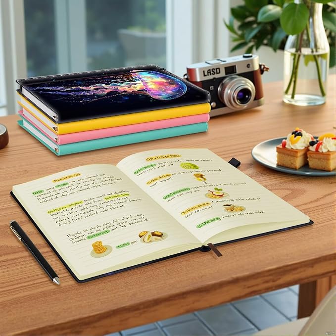 Hardcover Executive Notebooks, A5 PU Leather Lined Journal Notebook, 200 Pages Thick Paper Subject Notebooks for School,Work,Home Writing Business Notebook, Diary Book ，Colorful Jellyfish 2