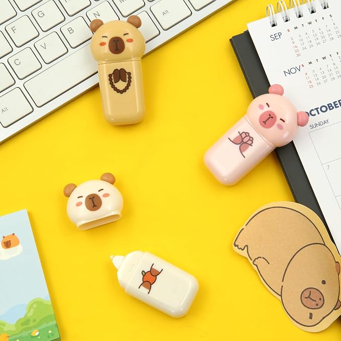 Geluode 3 Pack Capy Correction Tape Cartoon Correction Tape Cute White Out Cute Kapibala School Supplies for Student Writing Office School Stationery Supplies, 1/5in.x 19.7ft.(5mm x 6m)