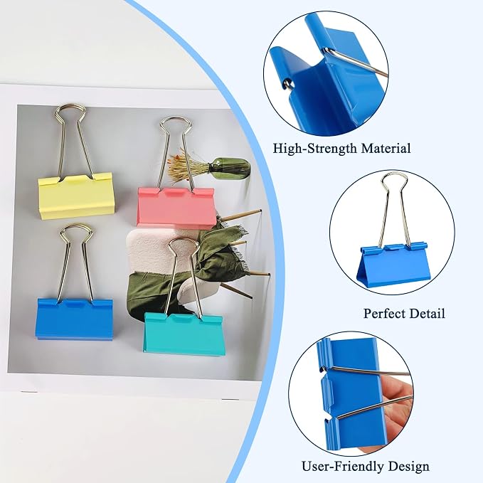 Extra Large 2-Inch Colored Binder Clips, 24-Pack (Pink, Blue, Green, Yellow)
