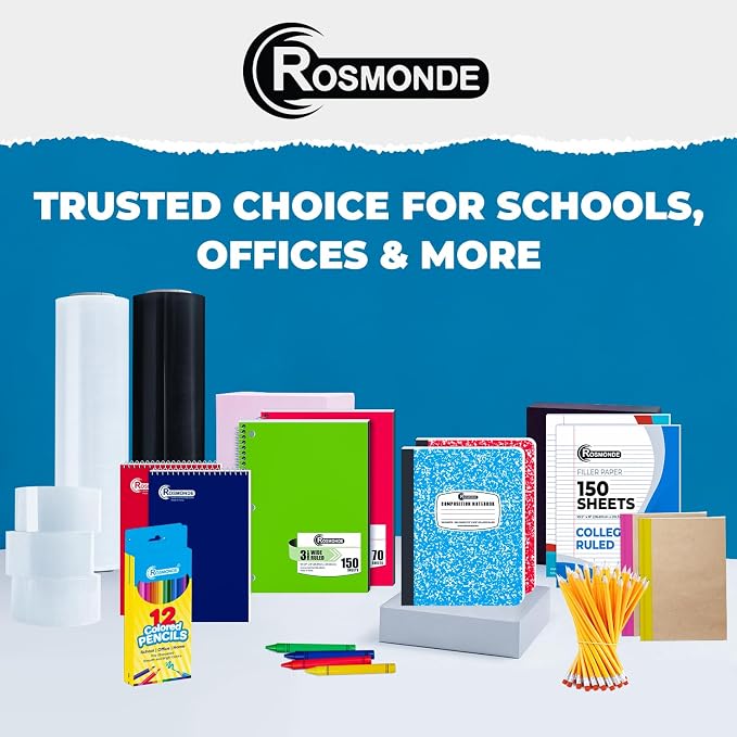 Rosmonde 12 Pack Bulk Composition Notebook Wide Ruled, 200 Pages (100 Sheets), 9-3/4 x 7-1/2", Hard Cover Wide Ruled Notebook Bulk, Assorted Colors Composition Notebook For School, Colors May Repeat