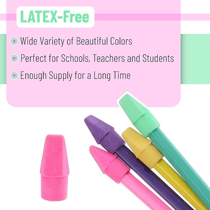 Mr. Pen- Pencil Top Erasers, 120 Pack, Latex-Free, No-Smudge | Cap Pencil Erasers for Precise Erasing, Kids, Teachers, Studying Supplies, Vibrant Colors
