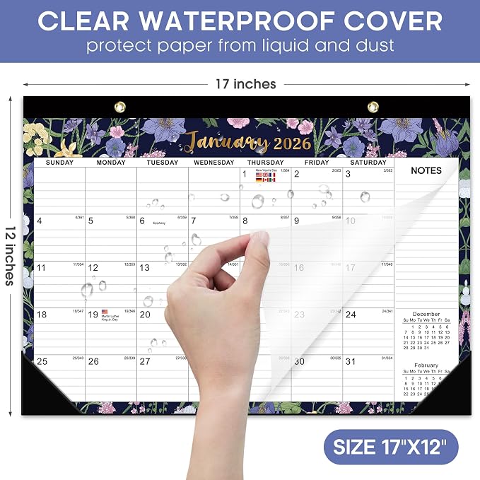 Desk Calendar 2026-2027, 18-Month Calendar, Large 17" x 12" Monthly Desktop & Wall Calendar for Home & Office - Midnight Garden