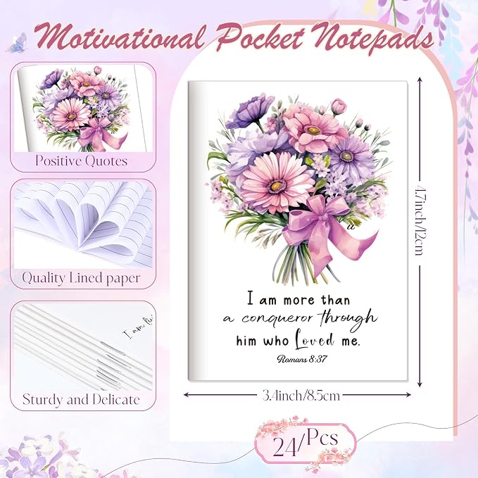 Tatuo 24 Pcs Watercolor Floral Christian Mini Notebook for Women Scripture Bible Verse Inspirational Notepads Pocket Prayer Journal for Church Gifts VBS Volunteer Appreciation Gifts 2026, 3.3 x 4.7 In