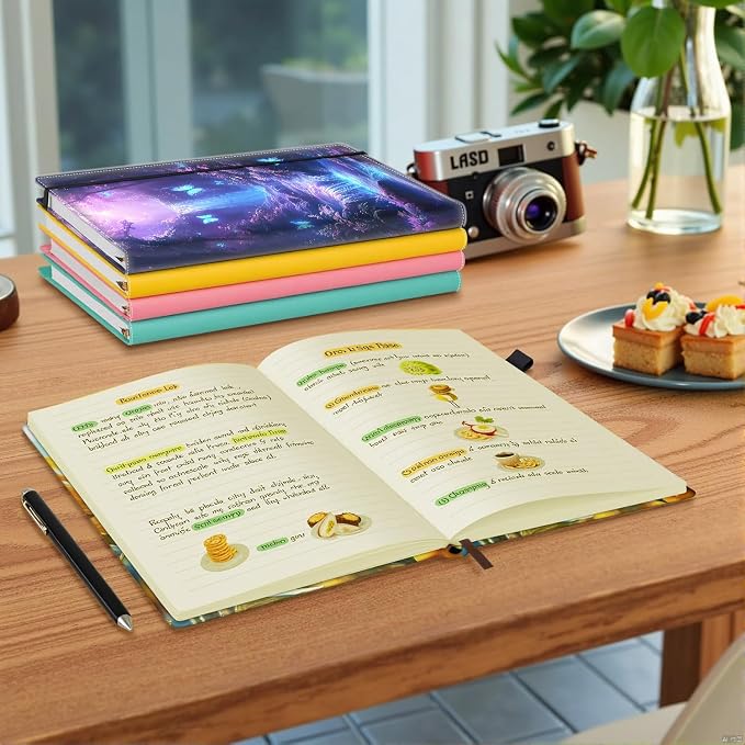 Hardcover Executive Notebooks, A5 PU Leather Lined Journal Notebook, 200 Pages Thick Paper Subject Notebooks for School,Work,Home Writing Business Notebook,Forest Waterfall and Butterfly