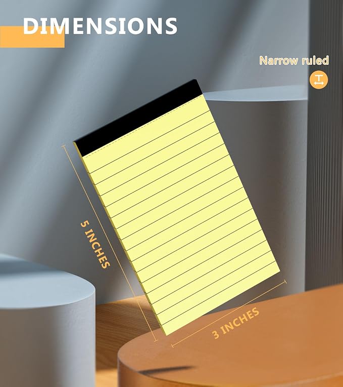 12 Pack Notepads 3x5, Perforated Yellow Memo Pads, 30 Sheets | Thick Paper, Ink Bleed Resistant, Smooth Writing Durable Cardboard Back, Easy Tear-Off,Perforated Pages, Compact Size