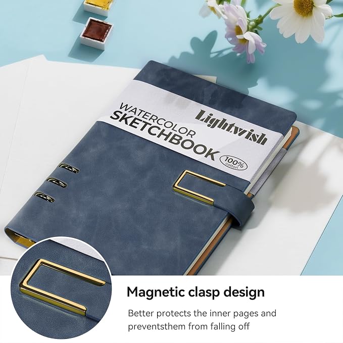 Lightwish Watercolor Sketchbook,100% Cotton Acid Free Watercolor Journal,450gsm Cold Press Watercolor Paper for Artists,Adults,Students,15 Sheets,5.8 * 8.2 Inches Paper
