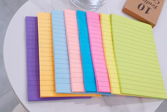 (8 Pads) Lined Sticky Notes 4x6 in Post, 8 Colors Self Sticky Notes Pad Its, Bright Post Stickies Colorful Big Rectangular Sticky Notes for Office, Home, School, Meeting, 40 Sheets/pad (Pack of 2)