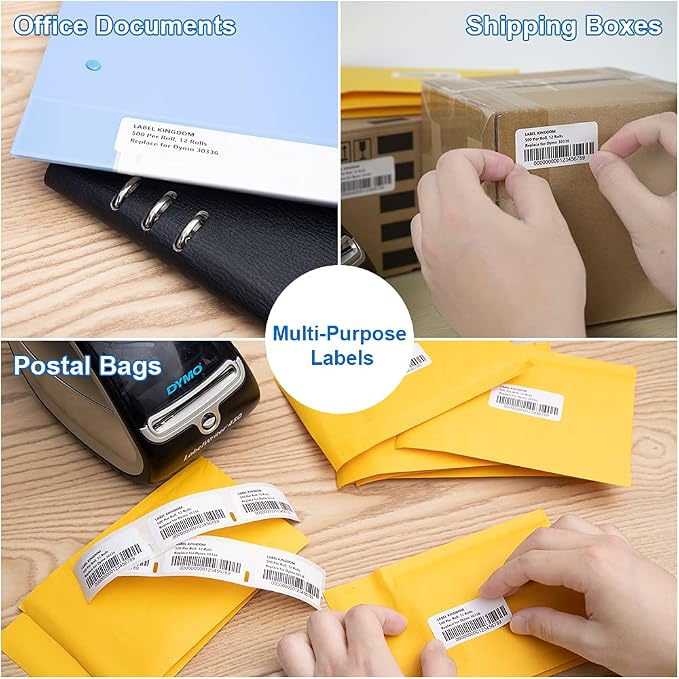 Label KINGDOM 12 Roll Compatible with Dymo 30336 1" x 2-1/8" Barcode Label | Compatible with LabelWriter 400, 450 Turbo, 4XL desktop printers, 25mm x 54mm, 500/roll, Multipurpose thermal LW label