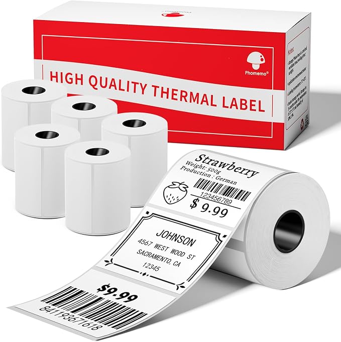 [6x230 pcs] Phomemo Original Labels M110-1.57''x1.18'' (40x30mm) | for M110/M220/M100/M221/M250 Label Printer, Multi-Purpose Adhesive Thermal Phomemo Paper,for Barcode,Address, Logo,Ingredient