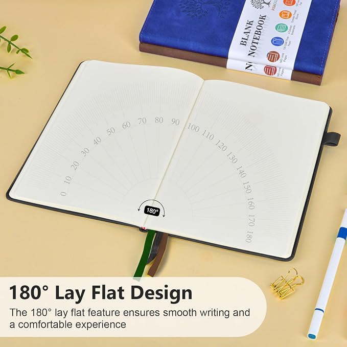 PERCUN Blank Journal Notebook, A5 Hardcover Sketchbook, 140 Pages 5.9"×8.5" | Leather Unlined Notebook for Drawing & Writing, Travel Diary, Art Journal for Men Women, School & Work