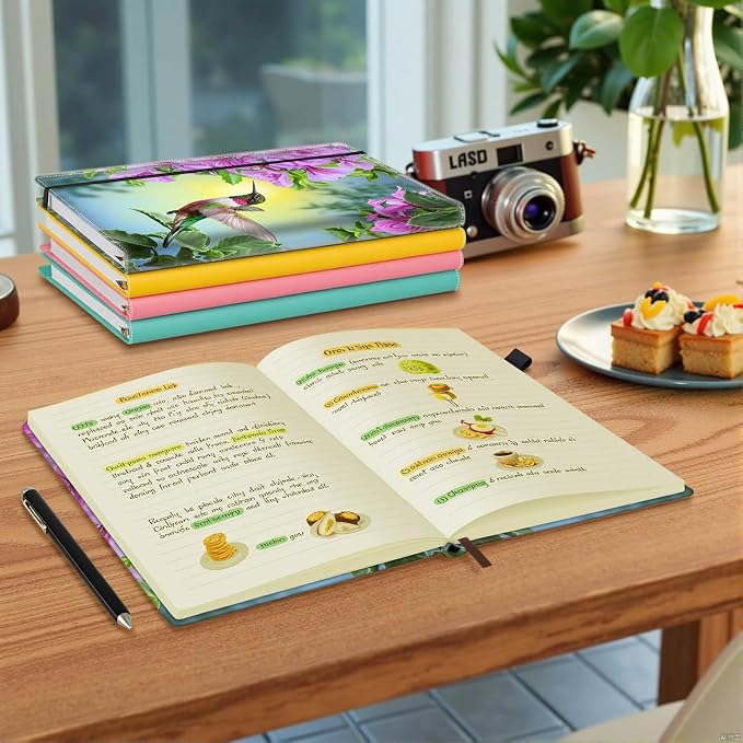 Hardcover Executive Notebooks, A5 PU Leather Lined Journal Notebook, 200 Pages Thick Paper Subject Notebooks for School,Work,Home Writing Business Notebook, Diary Book ，Hummingbird and Flower