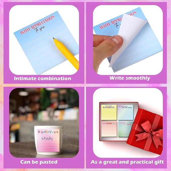 Yinder 24 Pcs Inspirational Sticky Notes, Back to School Supplies, Cute Motivational Sticky Notes Pad Employee Appreciation Gifts Bulk for Teacher Coworker Office 3 x 3'' (Thankful,Classic Color)