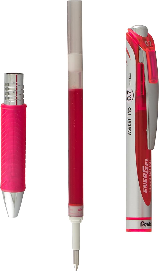 Pentel EnerGel RTX Retractable Liquid Gel Pen,Medium Line,Metal Tip,Pink/Violet Ink,(BL77BP2PV),2 Count (Pack of 2)