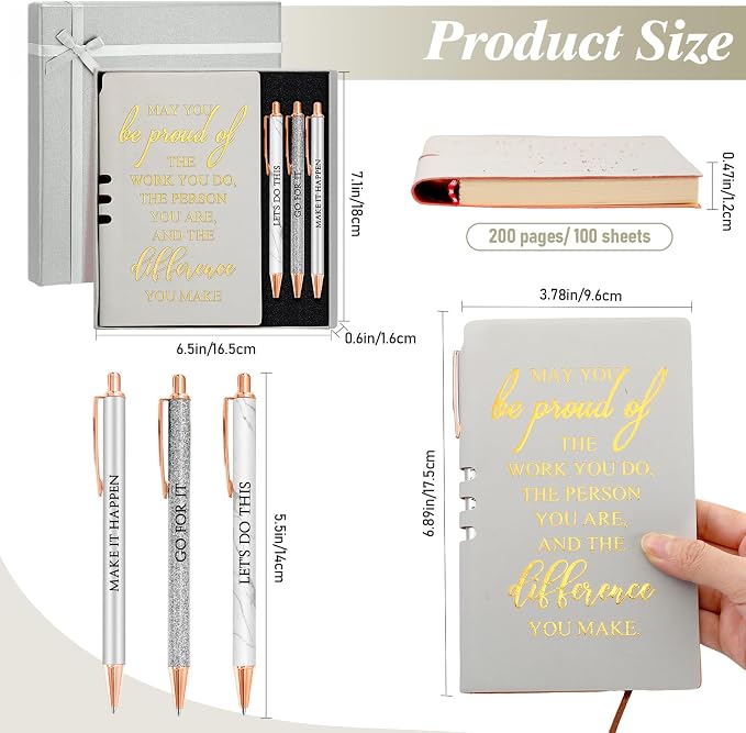 Resurhang 5 Pcs Employee Appreciation Gift Leather Journal Notebook 3 Ballpoint Pens with Box Back to School Thank You Gift for Nurse Volunteer Teacher Secretary Coworker Women(Silver)