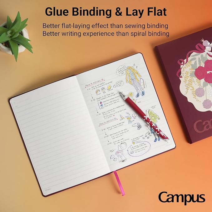 KOKUYO Lined Journal Notebook, A5 Hardcover Notebook for Women in 8mm Ruled, 100 Sheets Travel Journal in 5.5'' x 8'', Journaling, Writing, Work & Office, 70 GSM Japanese Smooth Paper, Red