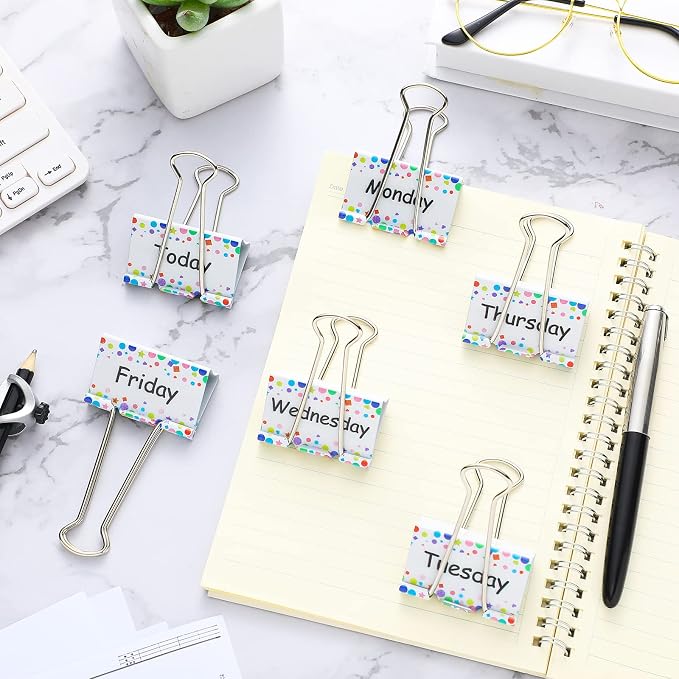Tenare 6 Pack 2 Inch Teacher Binder Clips, Classroom Paper Organizer | Includes Monday, Tuesday, Friday ,Wednesday, Thursday and Today for Classroom Management Paper Sorting-School Office Supplies