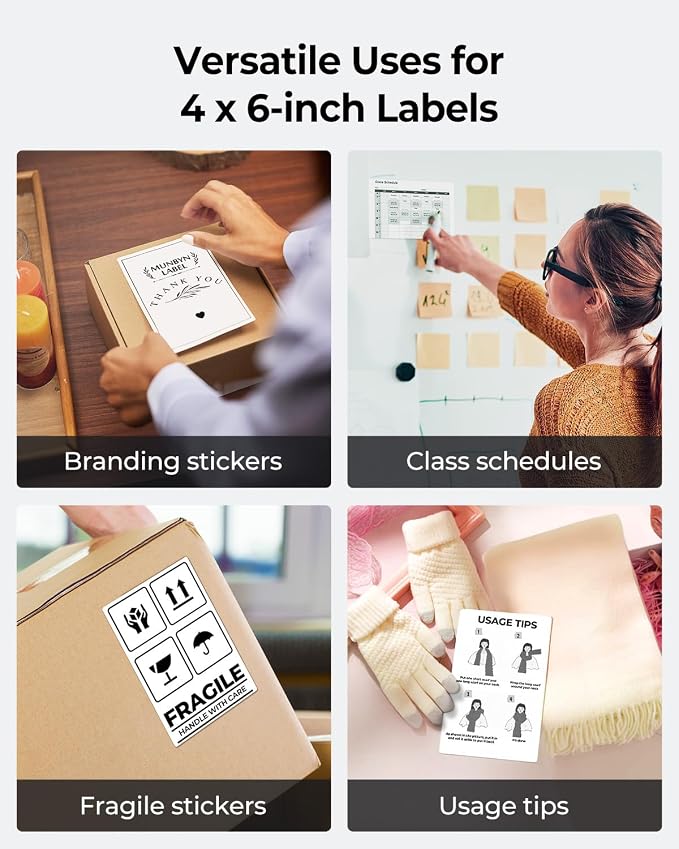 MUNBYN 4x6 Inch Thermal Labels, 6000 Labels/12 Stacks(500 Pcs per Stack) | 4x6 Thermal Shipping Labels, No BPA and BPS, Print Clear and Sharp, Strong Adhesive, Compatible with Most Thermal Printers