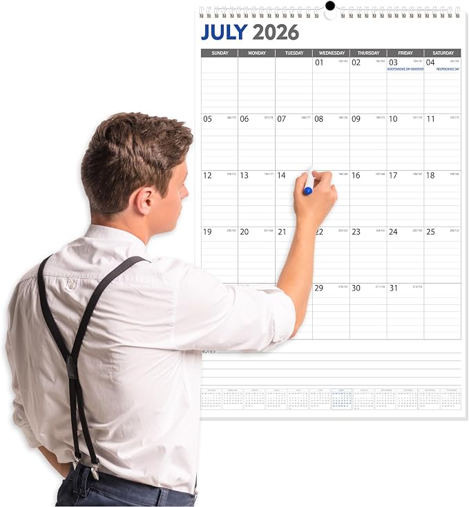 GuassLee Extra Large Wall Calendar 2026-2027, 20"x 30" Gaint Vertical Wall Calendar 2026, Jun. 2026 to Dec. 2027, 19-Month Paper Hanging Planner Wall with Julian Date for Office Home Planning & Organizing