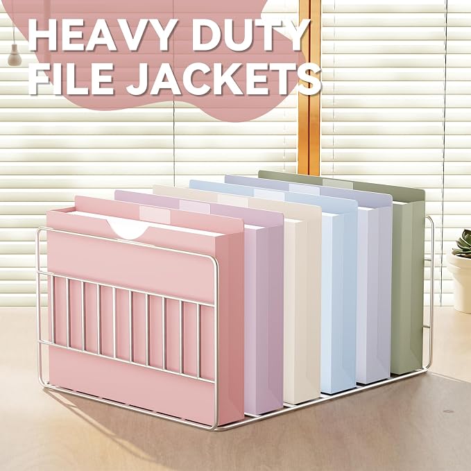 Plastic File Jackets Letter Size,2 Inch Expanding File Folde | 12 Pack Manilla Pocket Folders for Documents,Heavy Duty Expansion Pocket,Job Folders with Straight Cut Tabs,Morandi Color