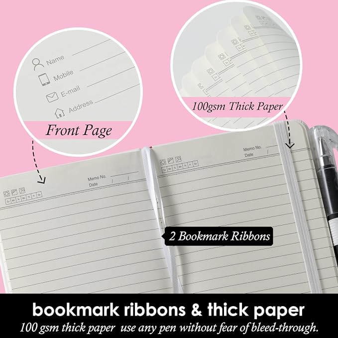 NIRMIRO Small Notebook Pocket Size Journal 3.7" x 5.7", 3 Pack, (White, Grey, Black), 408 Pages, A6 Mini Notepad with Pen, Small Leather Note Book, 100GSM Lined paper, Hardcover