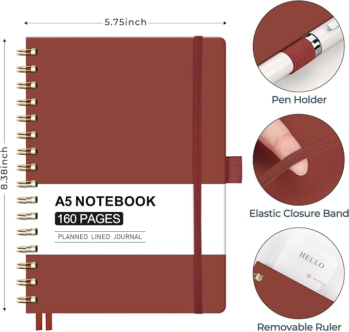 AHGXG Spiral Journal Notebook, 160 Lined Pages, A5 Size (5.7'' x 8.3'') | for Men & Women, Journaling, Writing, Work & Office, Hardcover, 100 GSM Thick Paper (Wine Red)