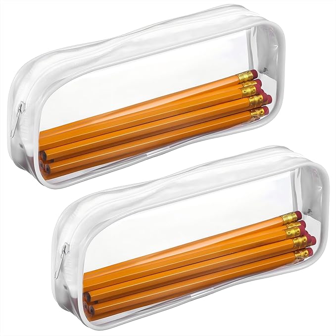 Tatuo 4 Pieces Clear PVC Bags Big Capacity Zipper Pencil Pouch Case Travel Luggage Makeup Cosmetic Bag (White)